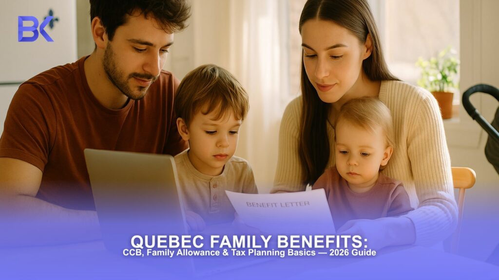 Quebec family reviewing a benefit letter — CCB and Family Allowance 2026