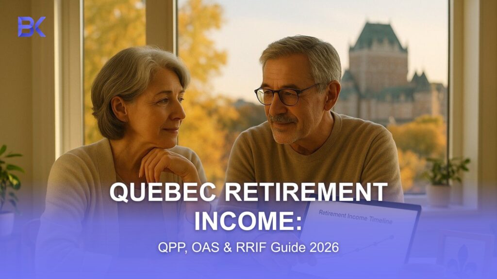 Quebec couple reviewing a retirement income timeline at home