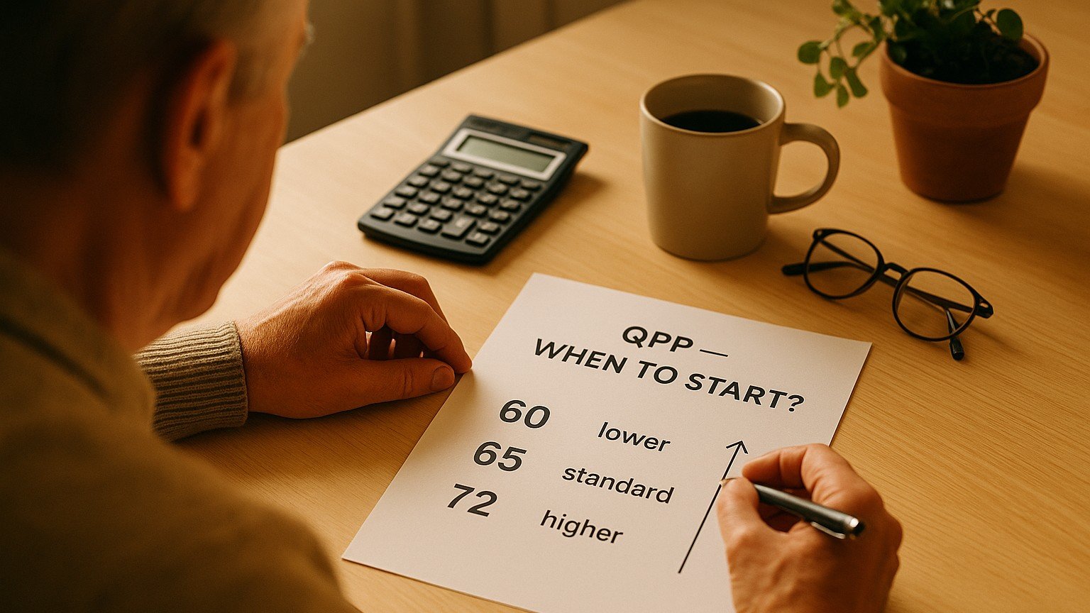 Quebec retiree at a desk weighing when to start the QPP retirement pension