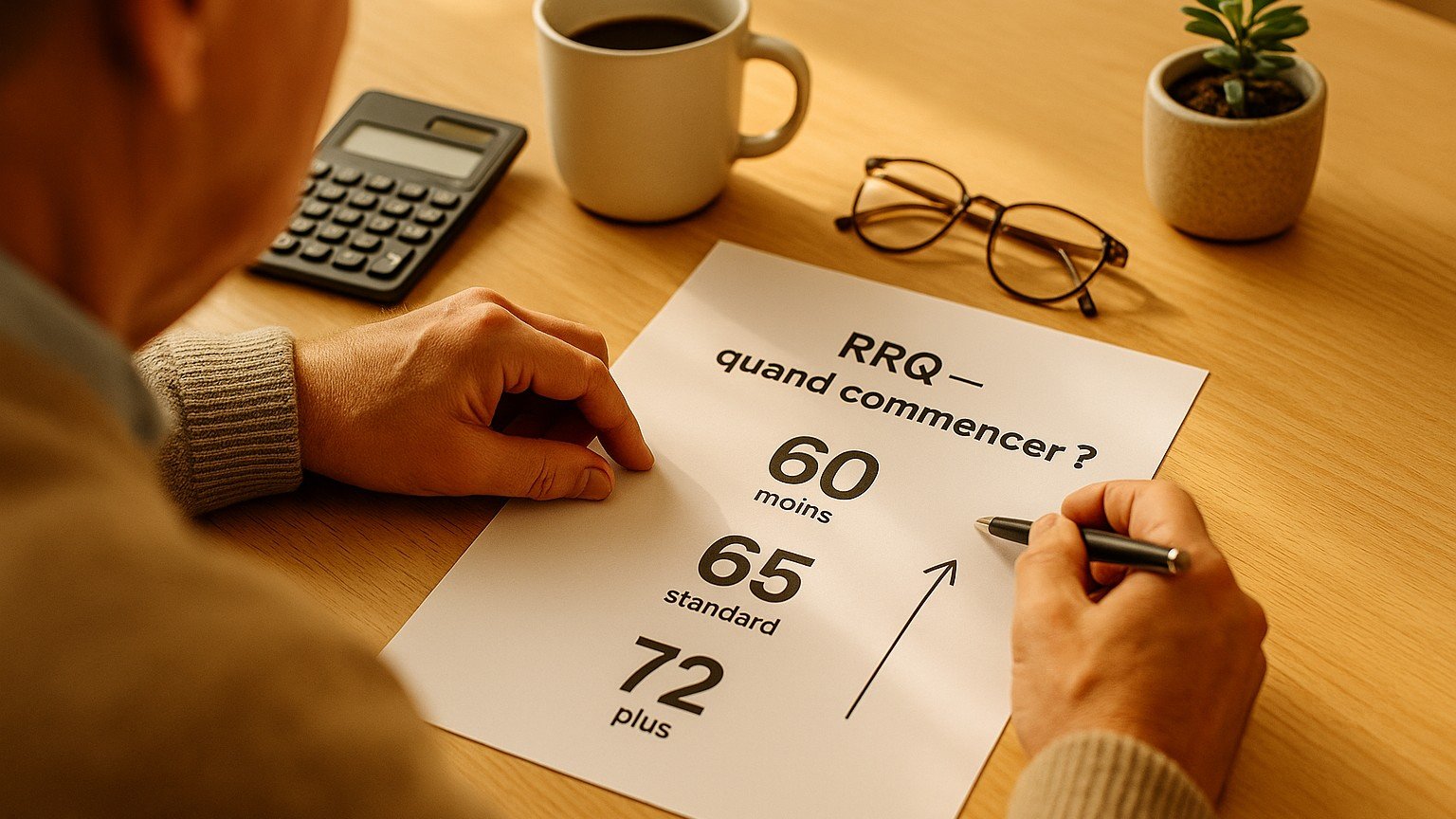 Retraité québécois à son bureau qui évalue le bon moment pour commencer sa rente de retraite de la RRQ
