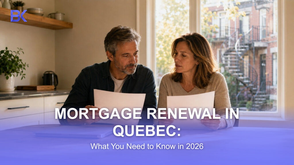 Couple at a kitchen table in Montreal comparing two mortgage renewal offers